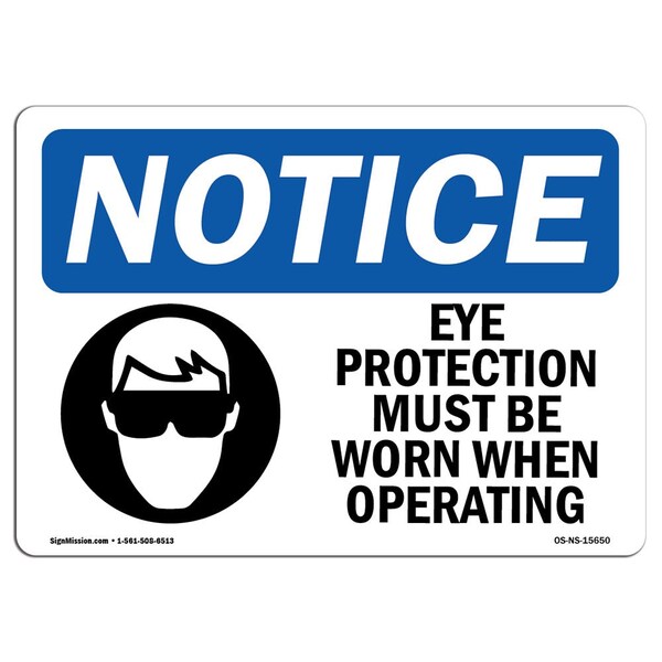 Signmission OSHA Sign, Eye Protection Must Worn When Grinding, 10in X 7in Rigid Plastic, 10" W, 7" H, Landscape OS-NS-P-710-L-15650 - main